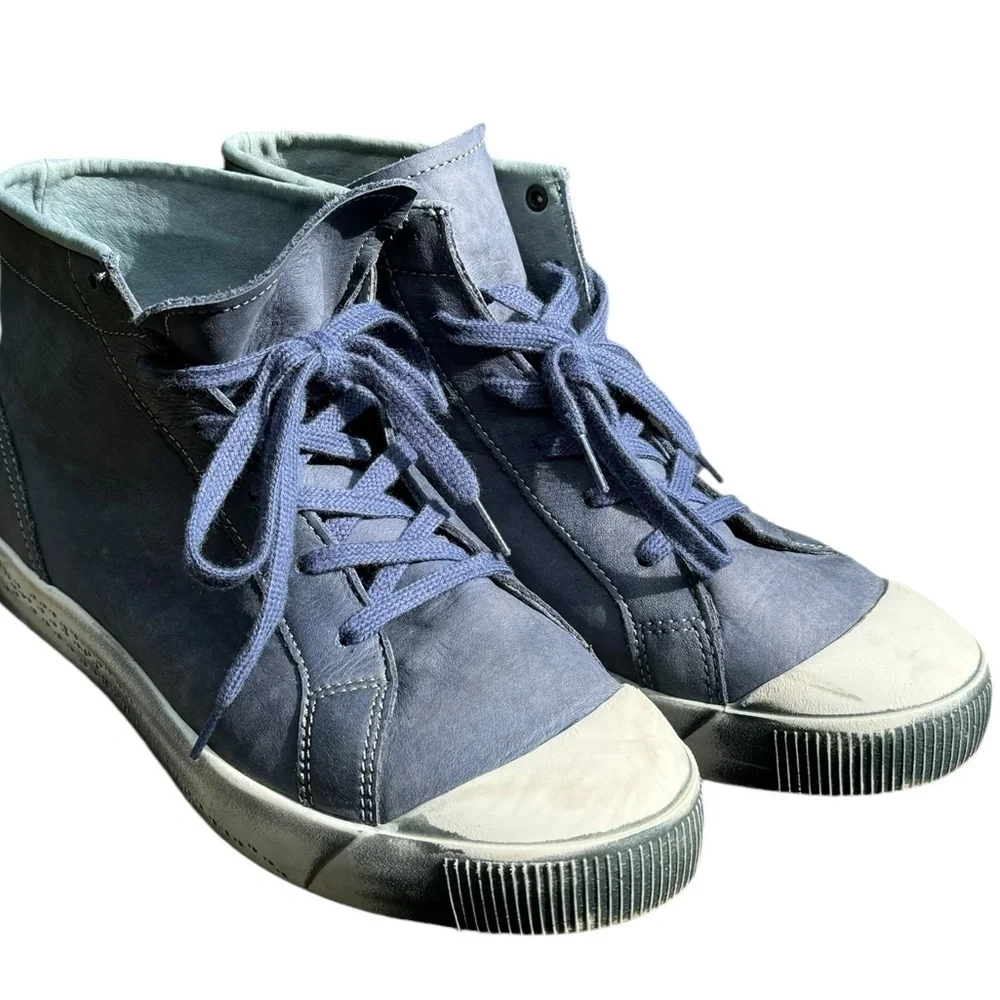 SOFTINOS BY FLY LONDON LEATHER LACE UP SNEAKERS SHOES INDIRA BLUE 38 FITS 7.5-8